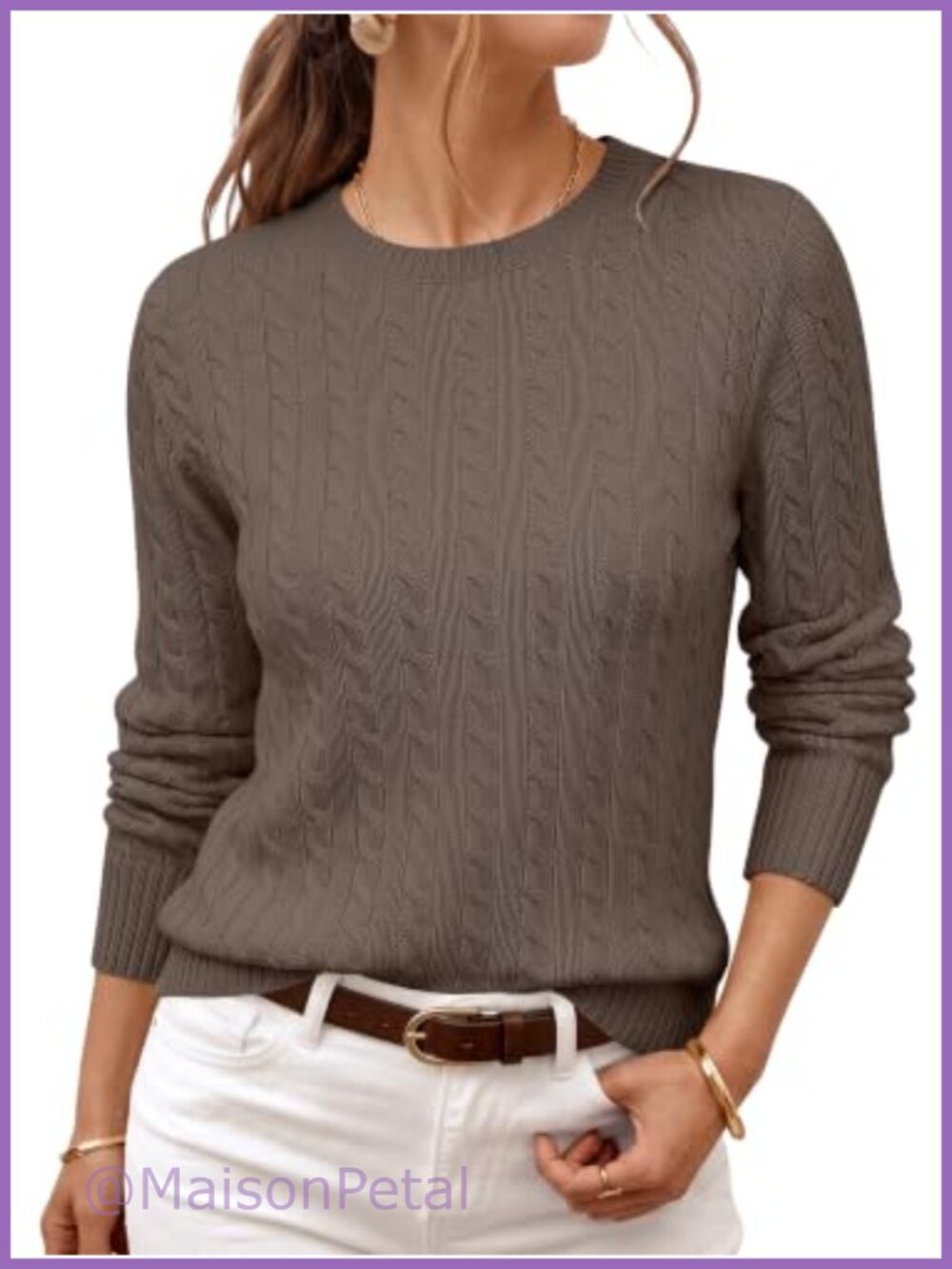 LILLUSORY Womens Lightweight Cable Knit Long Sleeve Crew Neck Pullover Sweater